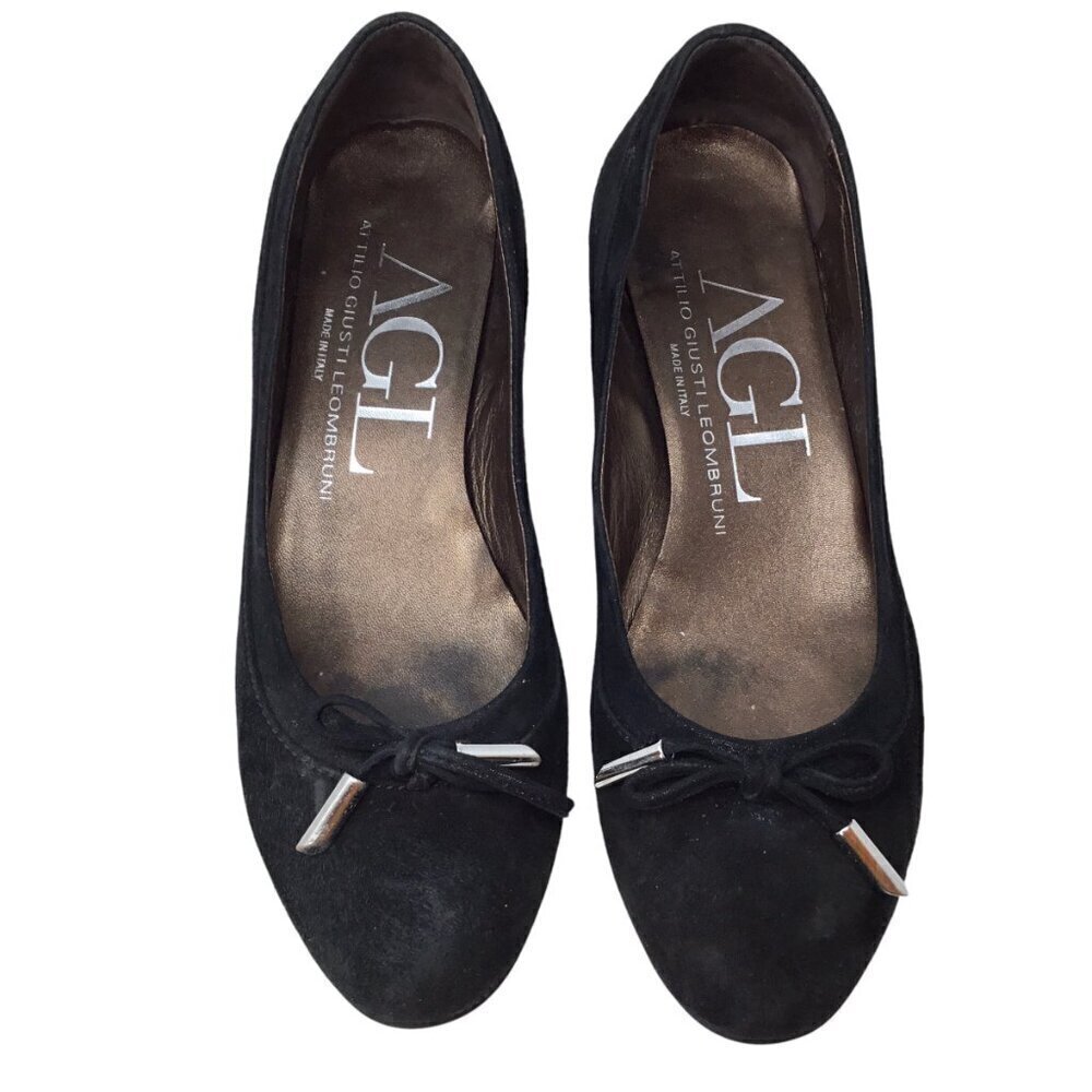AGL Kristin Bow Tie Black Suede Leather Pumps Block Heel EU 35 US 5 Made Italy - Picture 4 of 14